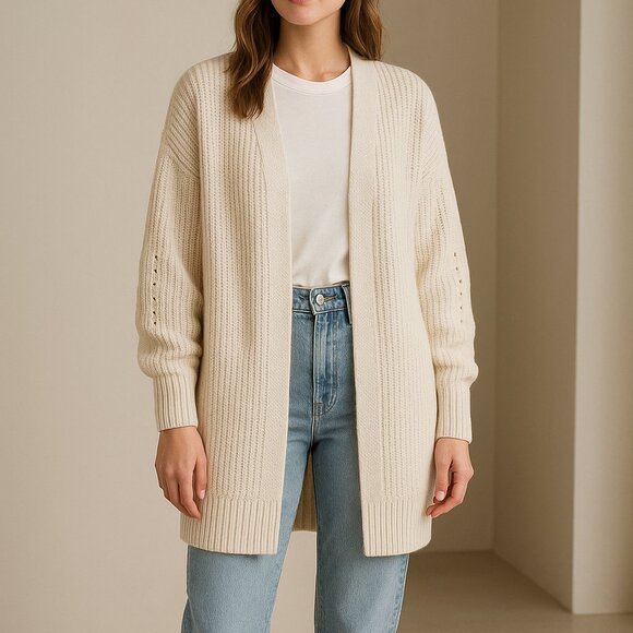 Free People Dare To Dream Chunky Open Rib Cotton Cardigan L Ivory Oversized - Picture 1 of 10